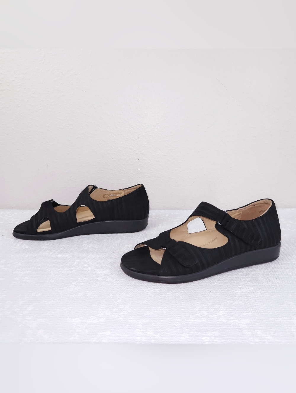 ZIERA India Sandals Black Leather Flats Brucey Comfort Shoes EU 41